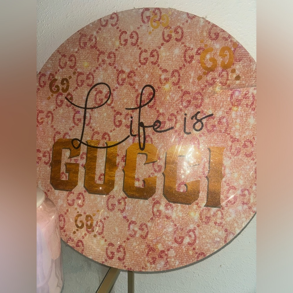 Design district Gucci Life is Gucci Pink and Gold Wall Art Decor glitter ✨